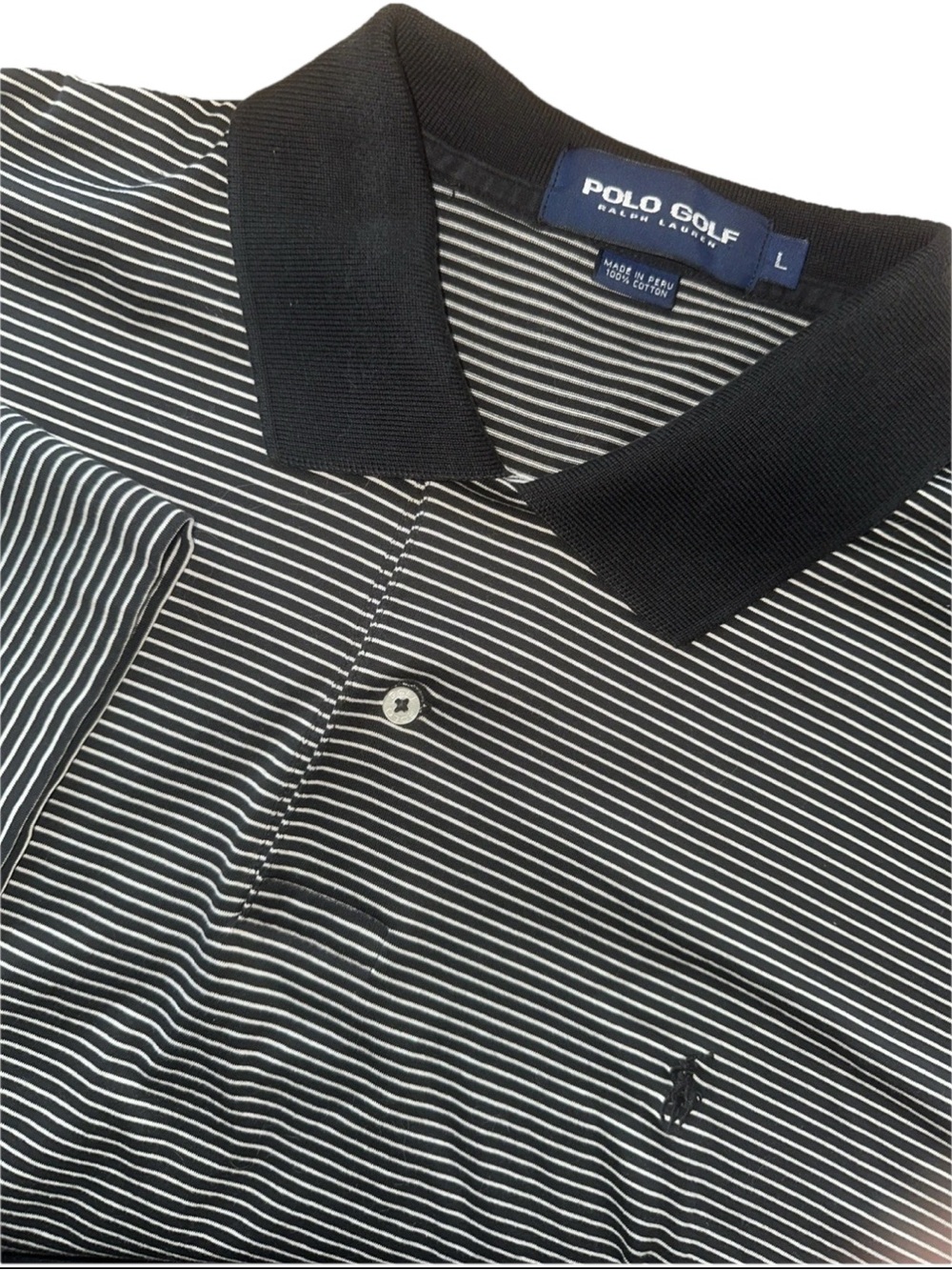 Ralph Lauren Golf Polo Shirt Striped Black White Mens Large Short Sleeve